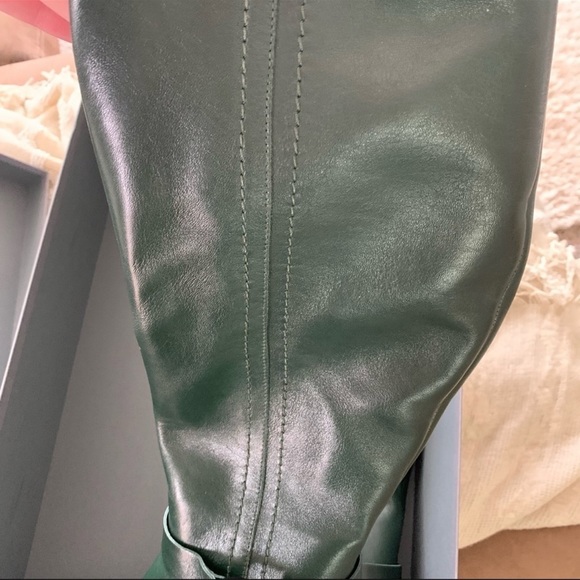 Aquatalia Ryleigh Water Resistant Dark Green Genuine Leather Knee High Boots NEW - Picture 7 of 13